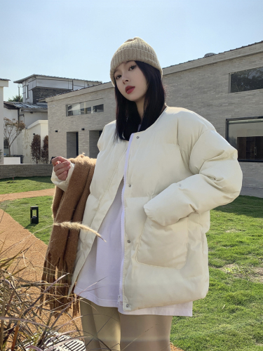 Actual shot of three standard autumn and winter new design large pocket collarless thickened down jacket casual cotton jacket