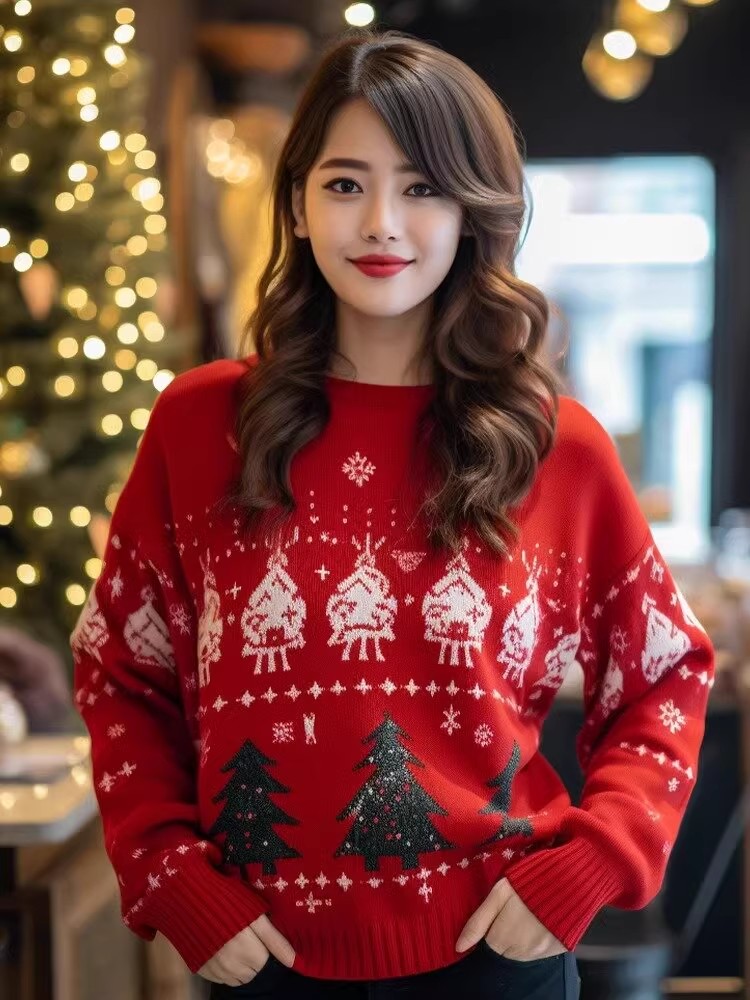 歐貨重工聖誕新年紅色毛衣女秋冬高級感超好看小香風軟糯針織上衣