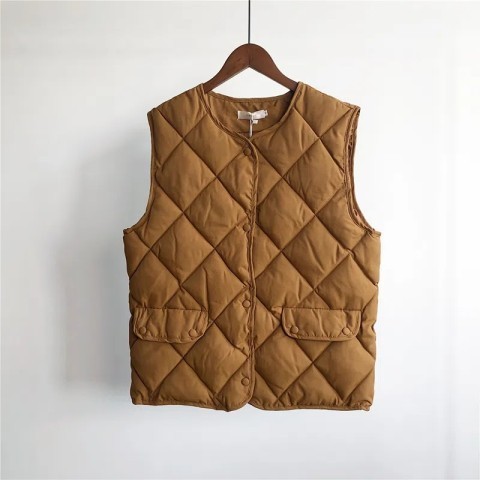 Autumn and winter vest, women's short cotton vest, rhombus plaid cotton jacket, Korean style versatile vest