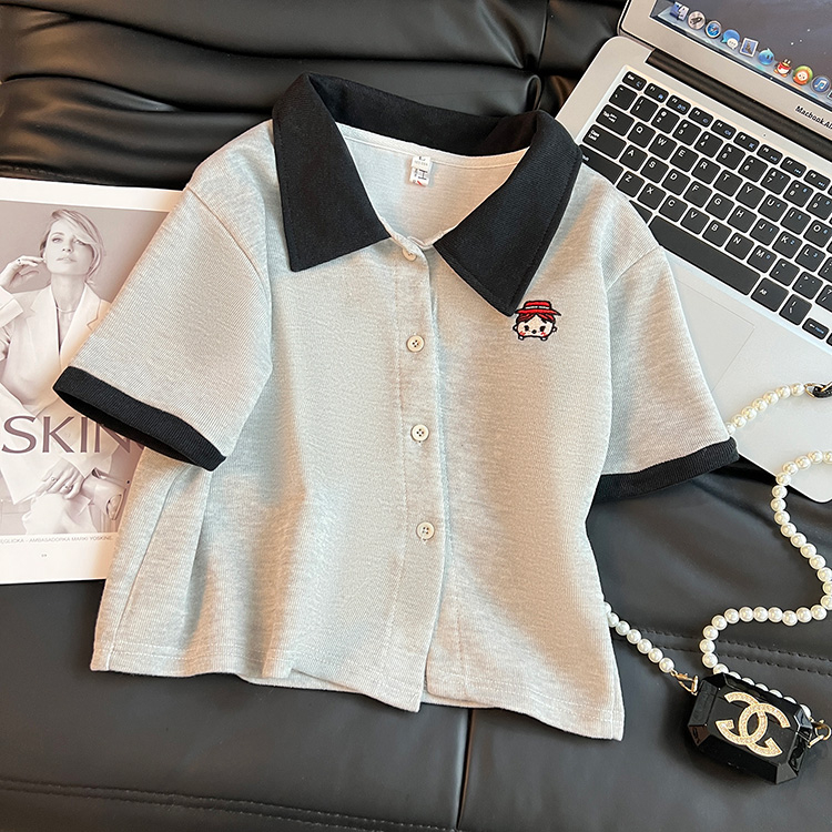 實拍-原版天貓質量 260克米尼小眾刺繡短款Polo衫女短袖