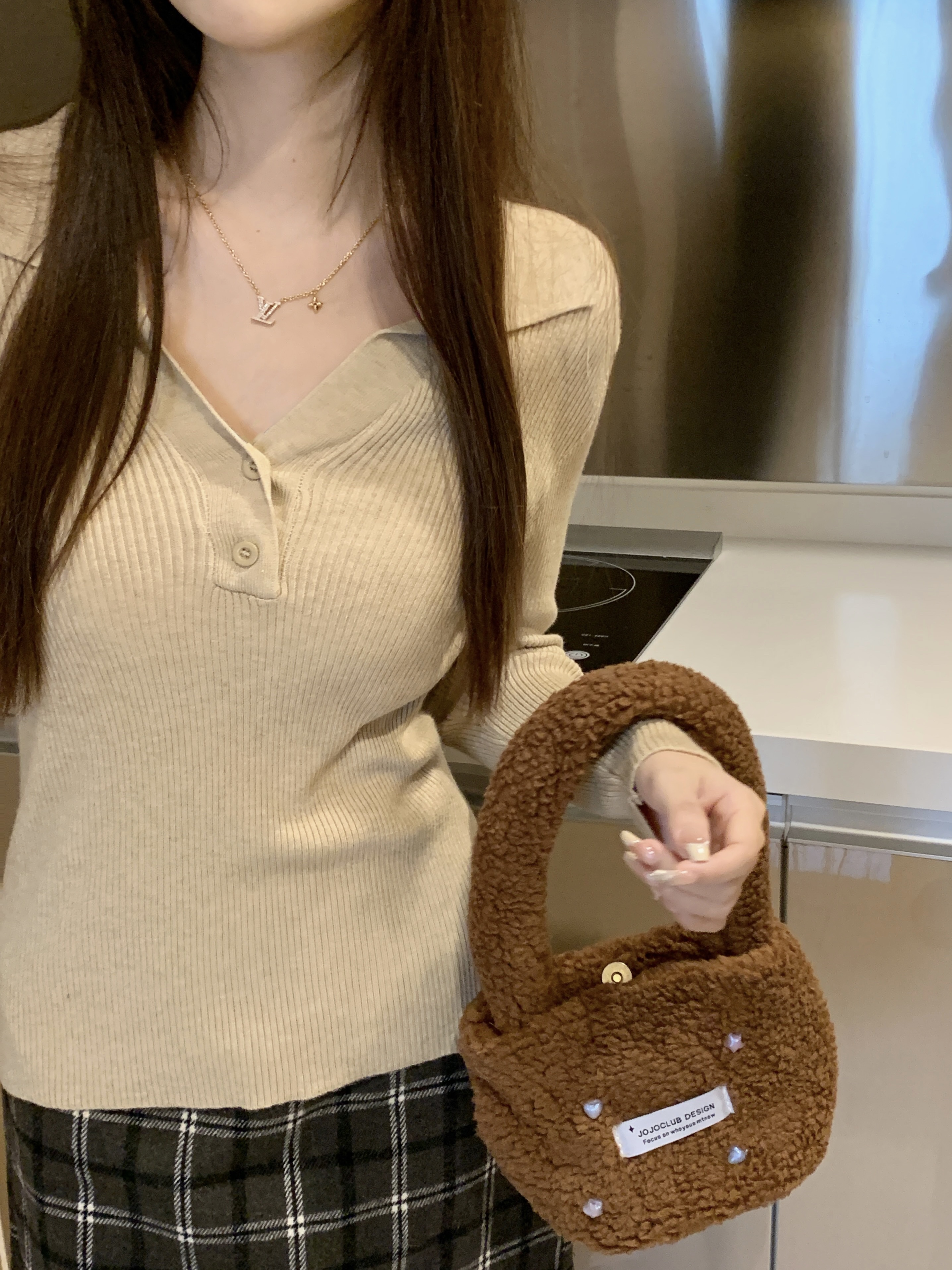 實拍 秋季韓版polo領紐扣氣質純色針織打底長袖內搭毛衣女