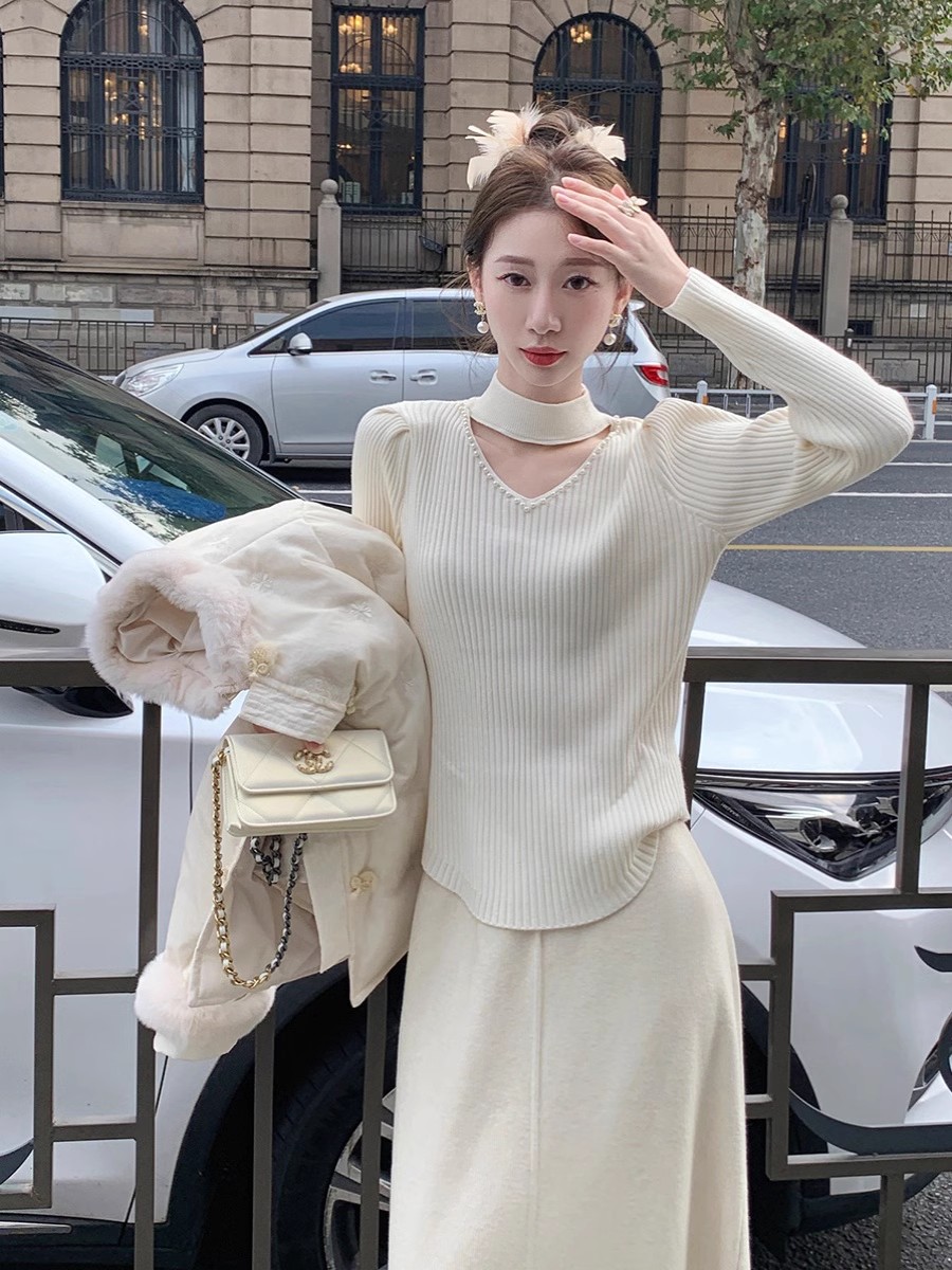 GUOCUOWOMEN果果家2023秋冬新款復古風設計感溫柔款針織衫上衣