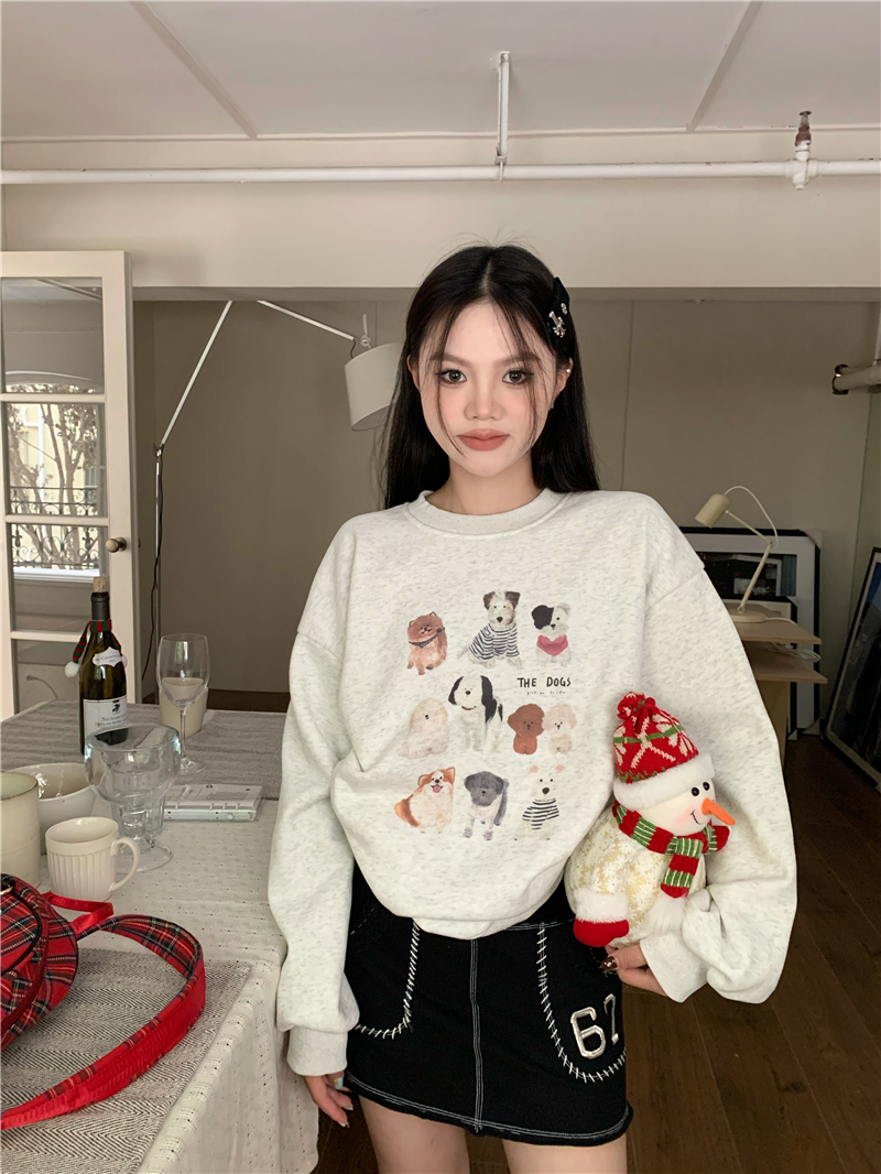 實拍 百搭童趣狗狗寬鬆加絨加厚衛衣