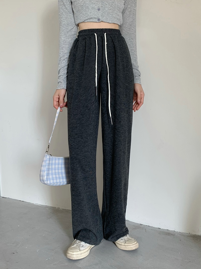 Actual shot of three standard solid colors, simple loose drape floor mopping pants, casual warm wide leg pants