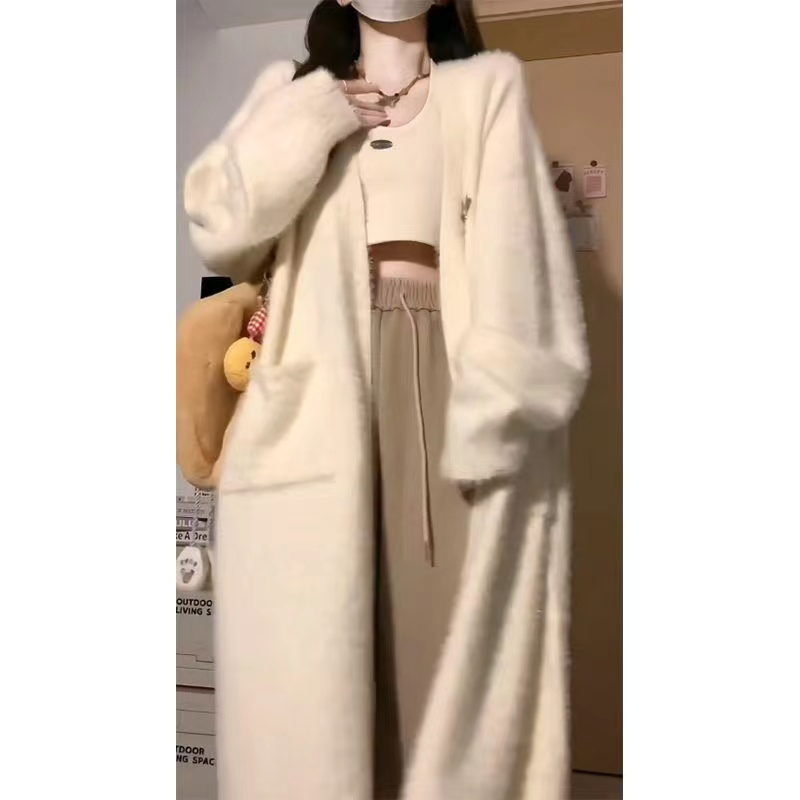 溫柔風氣質軟糯寬鬆慵懶風毛衣女秋冬2023新款中長款開衫針織外套