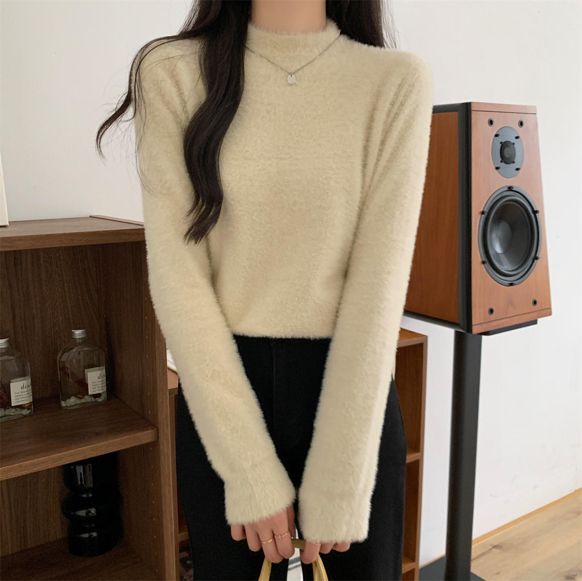 實拍 秋冬韓版純色半高領仿水貂毛內搭針織打底衫毛衣女