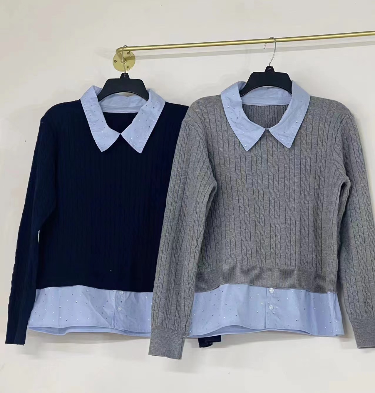 魚兔子的兔子學院風毛衣女秋冬寬鬆2023新款polo翻領假兩件上衣女