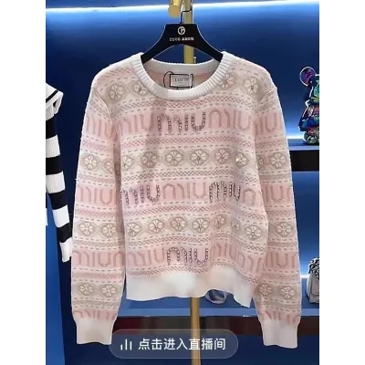 商場同款小眾設計感重工鑲鑽圓領毛衣女加厚寬鬆休閒短款上衣