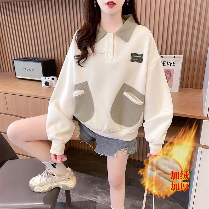 加絨新款#實拍3530#防棉華棉複合貝貝絨370克加絨衛衣女