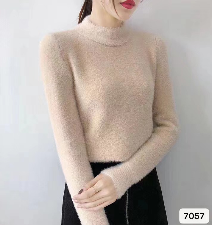 秋冬新款韓版慵懶風半高領內搭仿水貂絨長袖上衣女