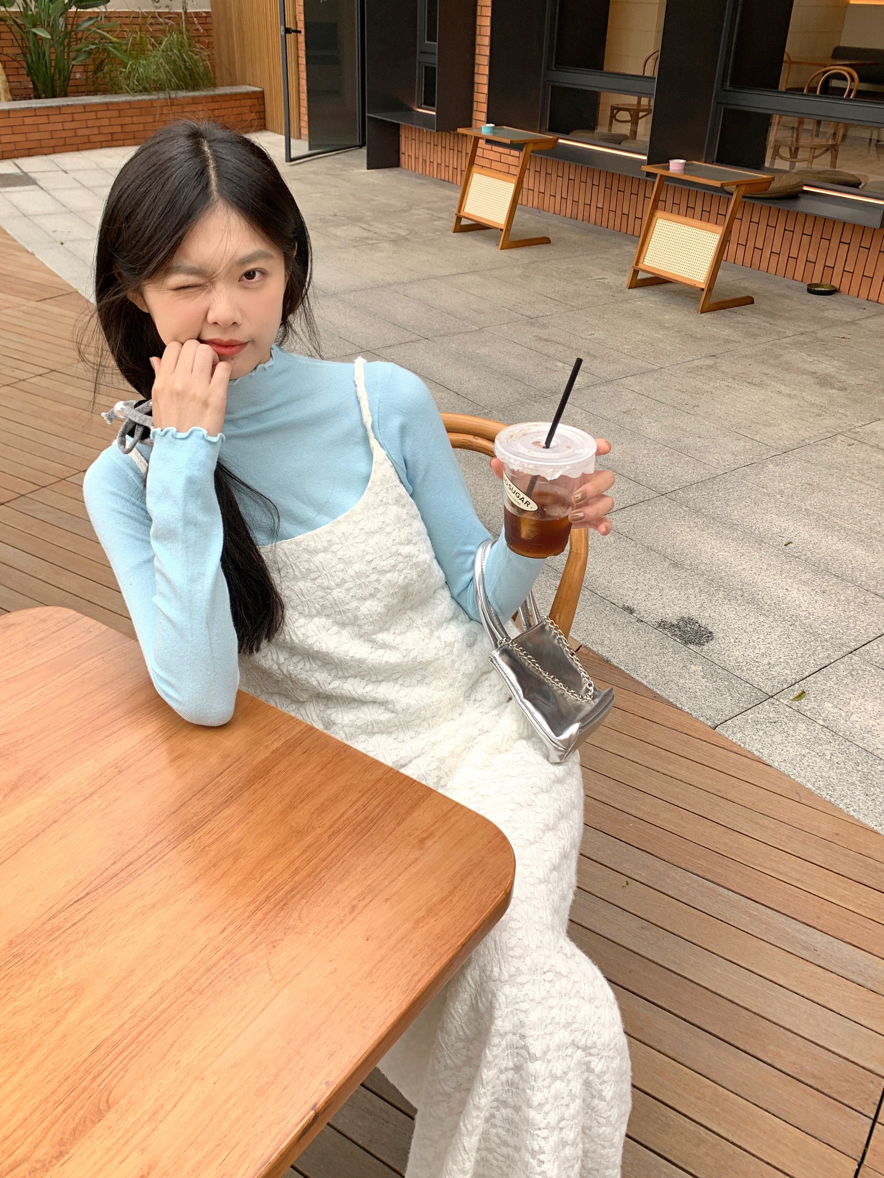 Real shot of gentle style heavy industry lace suspender dress half turtleneck sweater top temperament two-piece suit