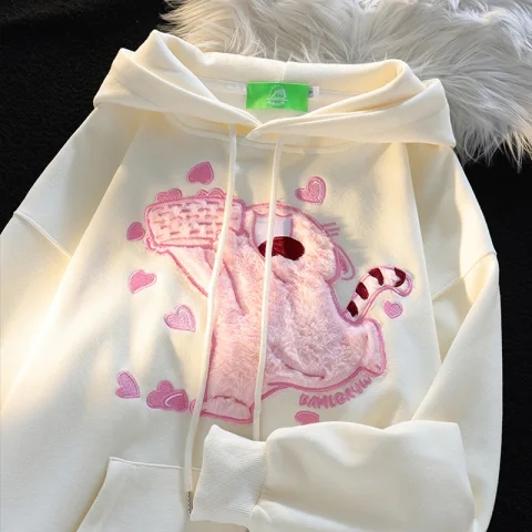 Back collar double-layer hood with cotton screw top, imitation cotton Chinese cotton composite 310g thin sweatshirt for women flocked