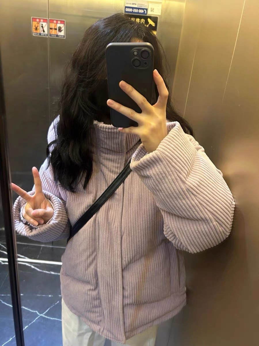 Korean style hooded corduroy cotton coat for women 2023 winter loose short style thickened warm bread coat and cotton coat trend
