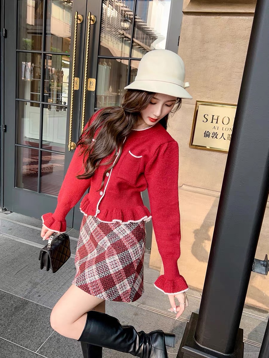 張心子 曼塔少女洋氣甜美小香風針織毛衣女短款秋冬新款開衫