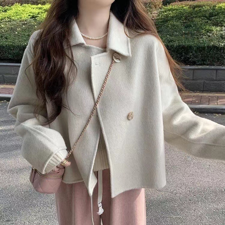 Internet celebrity 2023 new apricot woolen coat Korean style loose casual small woolen coat for women