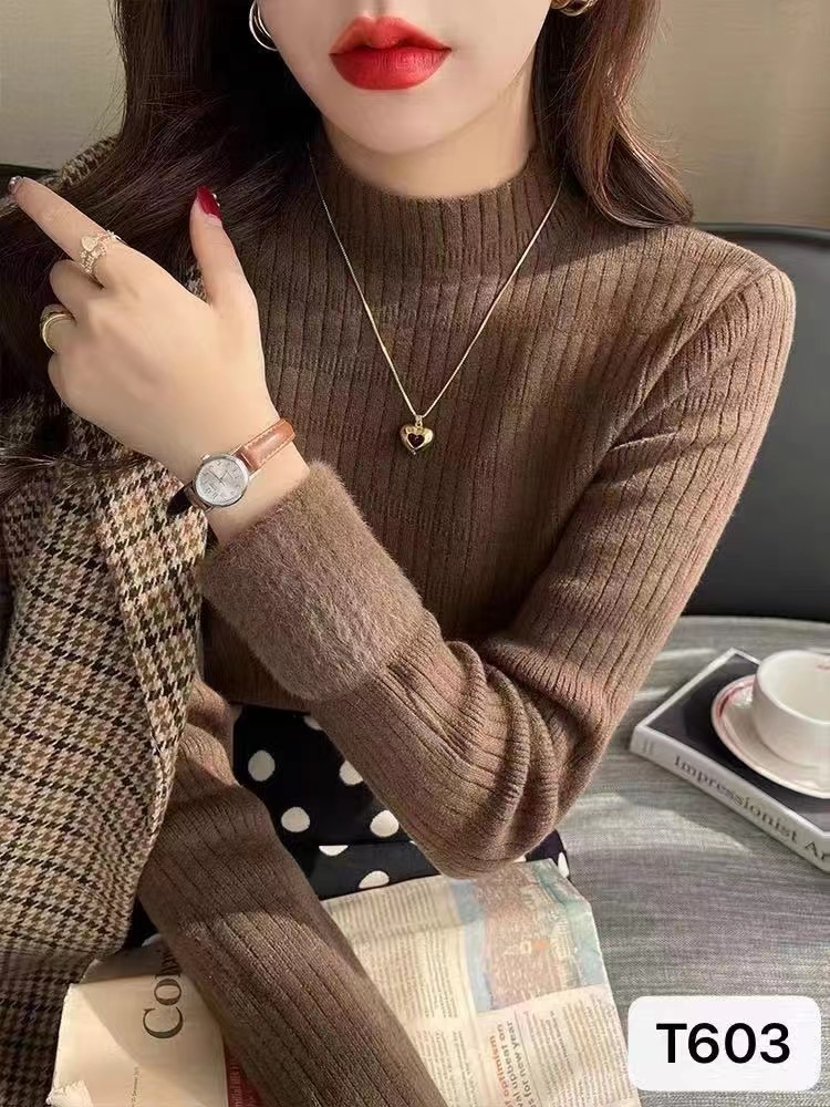 毛衣2023新款洋氣加絨加厚打底衫女秋冬保暖內搭半高領針織衫