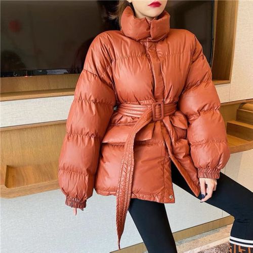 Cotton coat for women  new winter Korean style student stand collar loose cotton jacket waist warm cotton coat thick coat