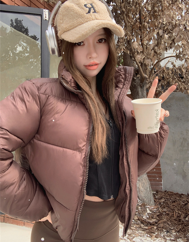 Actual shot of winter American-style Kendall stand-up collar short bread coat small warm coat cotton coat for women