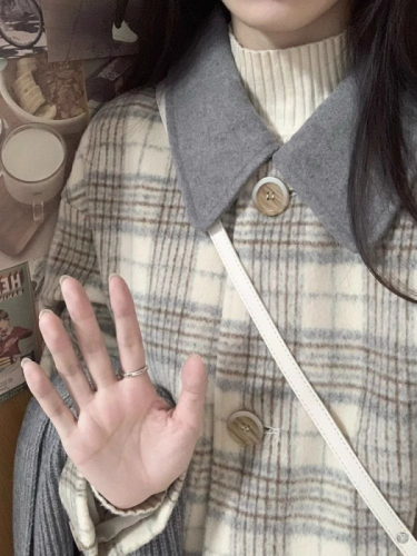 Maillard temperament tartan coat women's woolen coat autumn and winter Korean style high-end Hepburn style