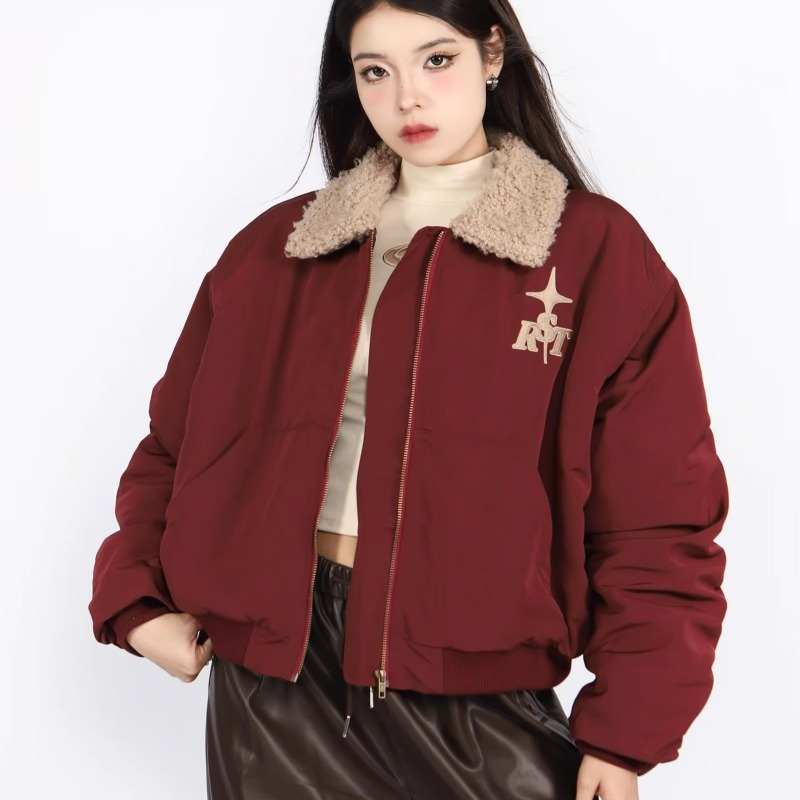 American Retro Imitation Sheep Wool Lapel Padded Jacket 2023 Winter New Loose Thickened Cardigan Top