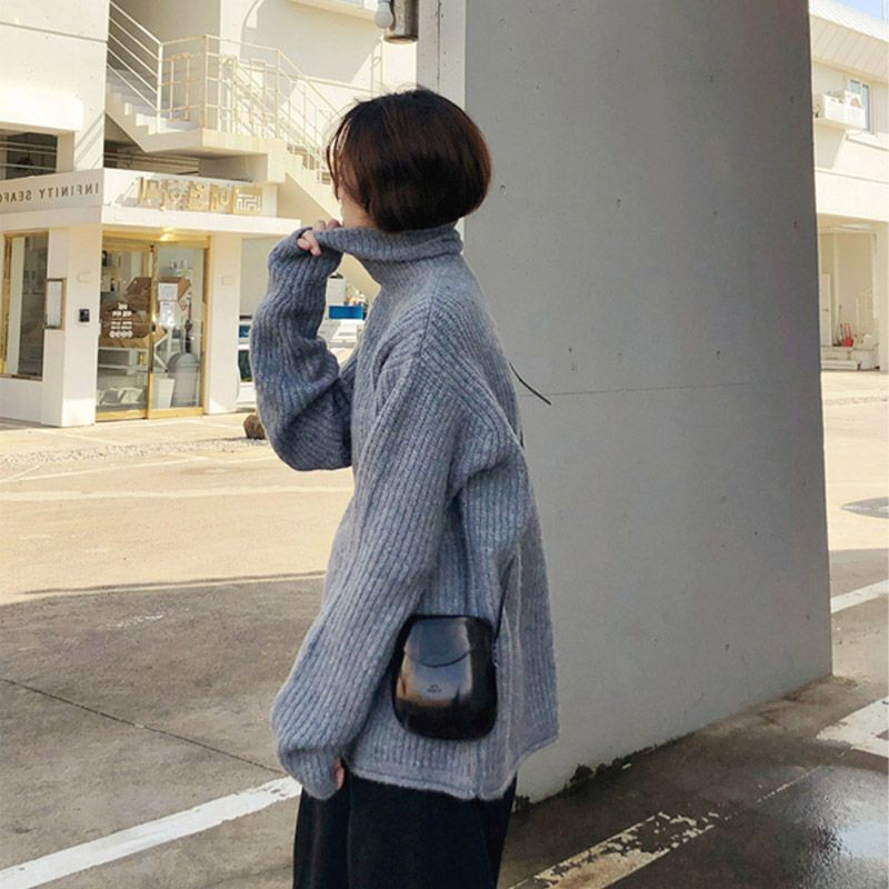 高品質高領毛衣女秋冬高級感2023年新款寬鬆中長款慵懶風冬季加厚