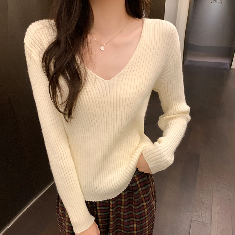 實拍圖秋冬季溫柔軟糯毛衣女內搭外穿寬鬆慵懶風V領針織衫