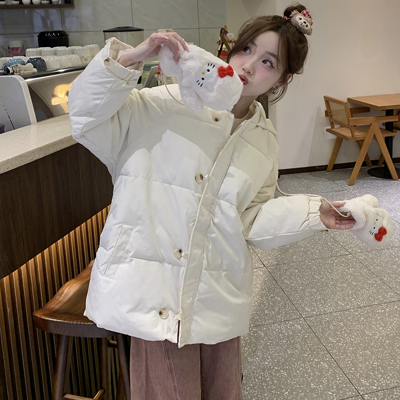 Cotton oversize women's trendy white winter thickened loose and gentle student warm bread jacket