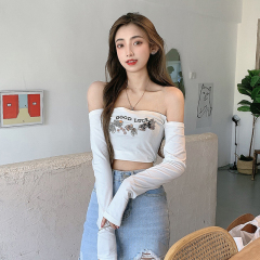 Hot blogger sexy innerwear one-shoulder strap shoulderless belly button spring and autumn short sleeve crop top t-shirt women's slimming slimming versatile 