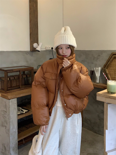 Real shot!  Pumpkin-colored bread cotton coat with stand-up collar, stylish and versatile for small people, slimming and warm cotton-padded jacket