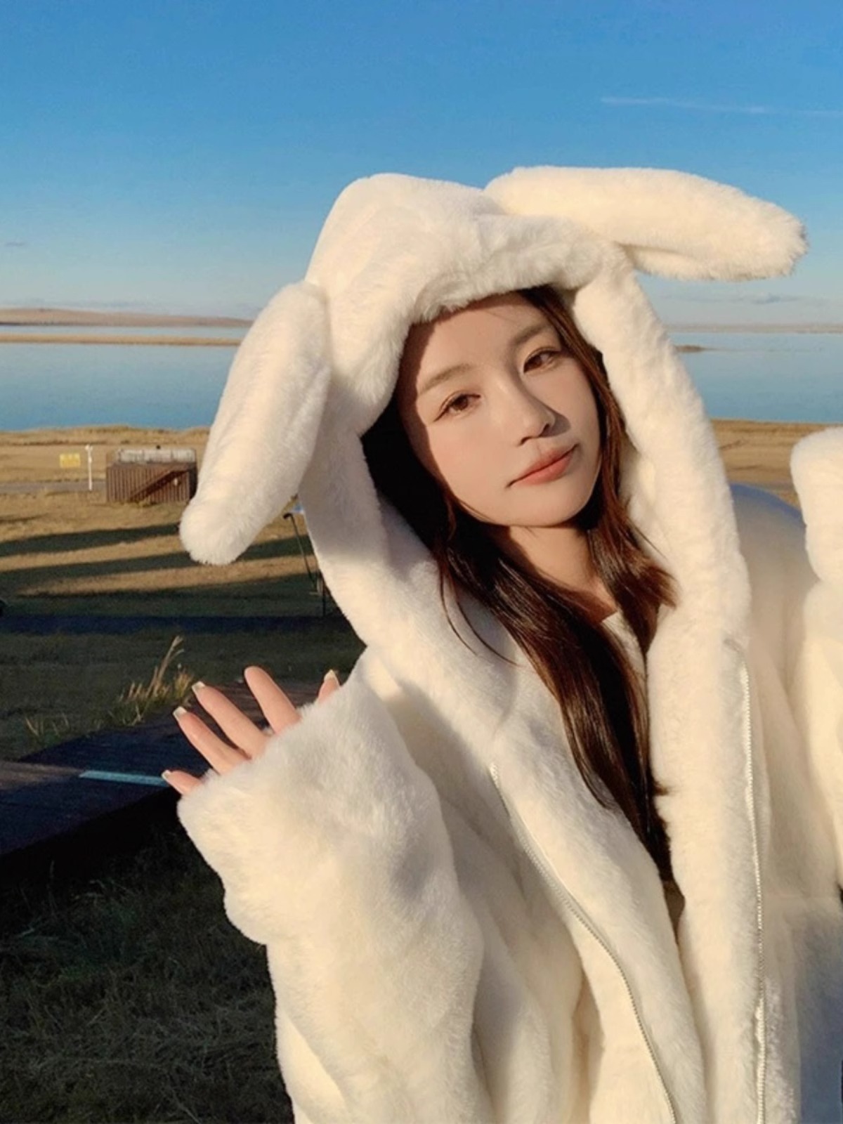 Rex Rabbit Fur Coat Women's Medium Long Hooded 2023 New Thick Loose Cute Plush Coat