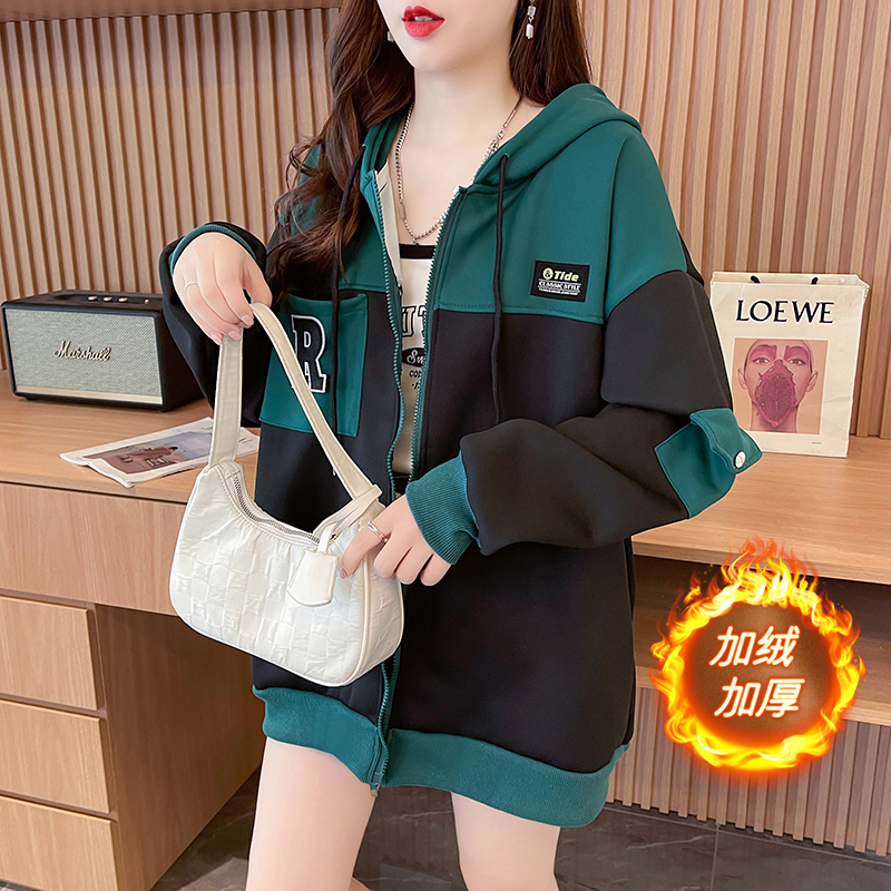 實拍370克華棉貝貝絨韓版衛衣女連帽棒球服外套