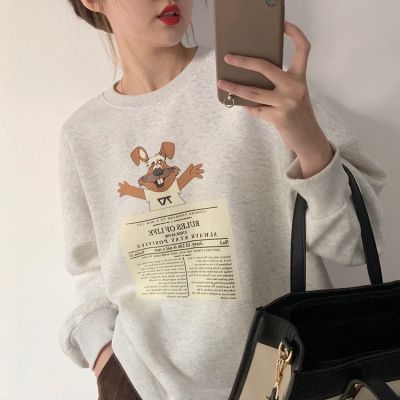 加絨加厚秋冬寬鬆甜美卡通兔子外穿圓領衛衣女