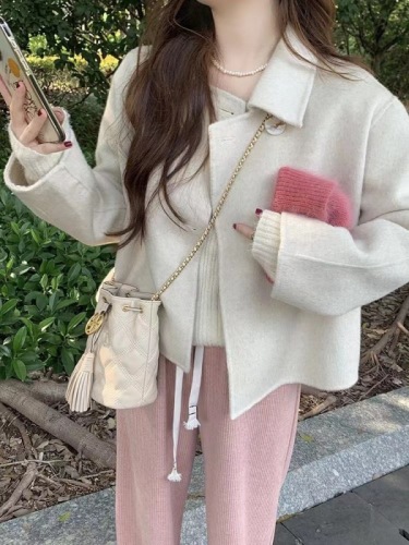 Internet celebrity  new apricot woolen coat Korean style loose casual small woolen coat for women