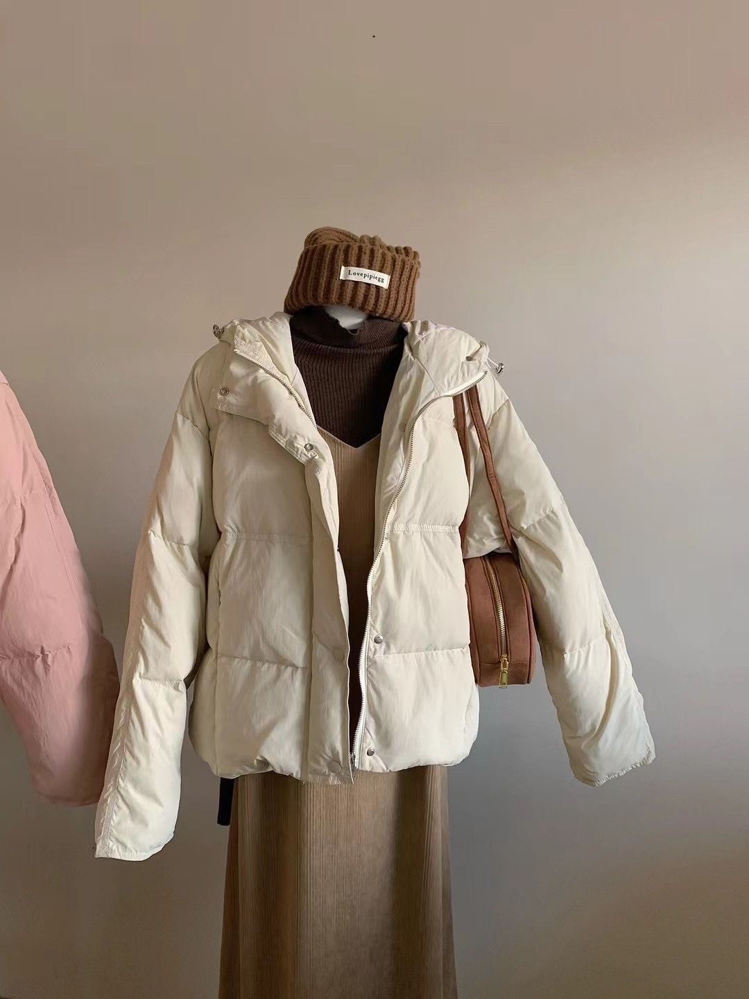 Actual shot~Autumn and winter Korean style simple casual hooded zipper short warm down puffer jacket