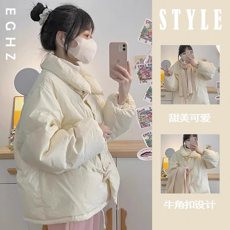 Korean style sweet and cute horn button cotton coat for women winter new thickened cotton coat small person cotton coat bread coat