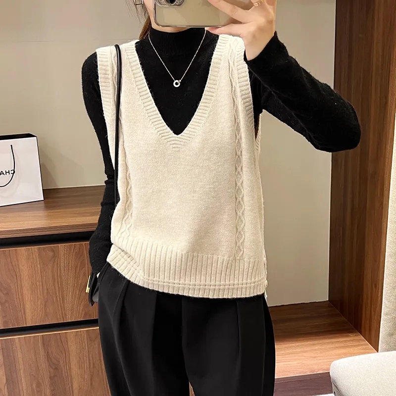 天貓品質女士秋冬毛衣坎肩冬季外穿疊穿2023新款網紅慵懶