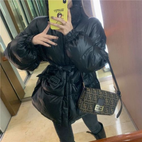 Cotton coat for women  new winter Korean style student stand collar loose cotton jacket waist warm cotton coat thick coat