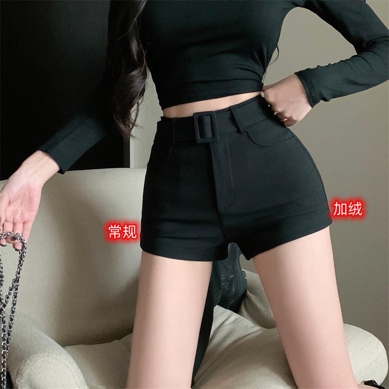 實拍 腰帶設計辣妹加厚顯瘦a字熱褲新品高腰氣質休閒短褲女