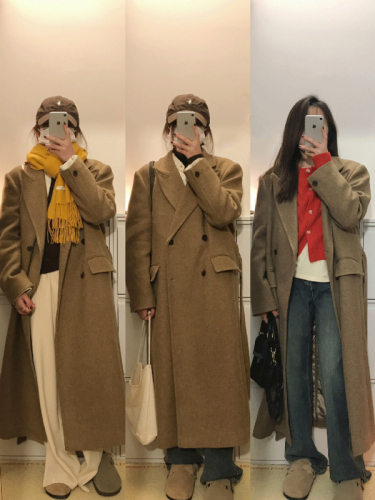 Korean style woolen coat for women 2023 autumn and winter new Maillard Hepburn style premium thickened woolen coat