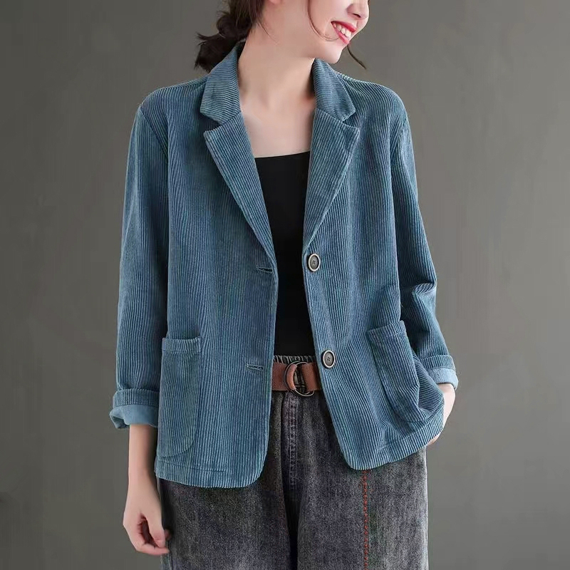 Original good quality uniform color and size blazer women's short corduroy long sleeve autumn and winter outer wear new style