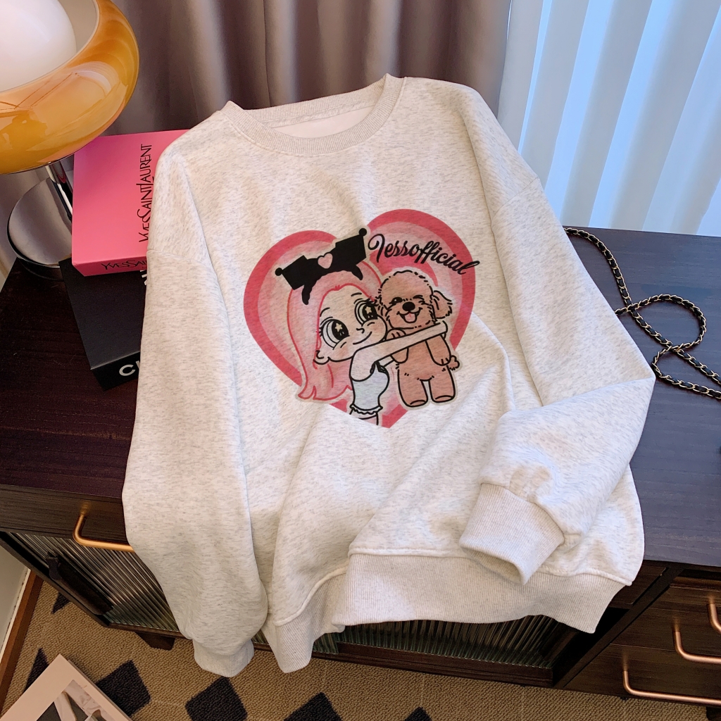 Actual shot Huamian-Fleece 410g/Thin 310g Autumn and Winter Sweater Women's Printed Large Size Women's Thickened Top