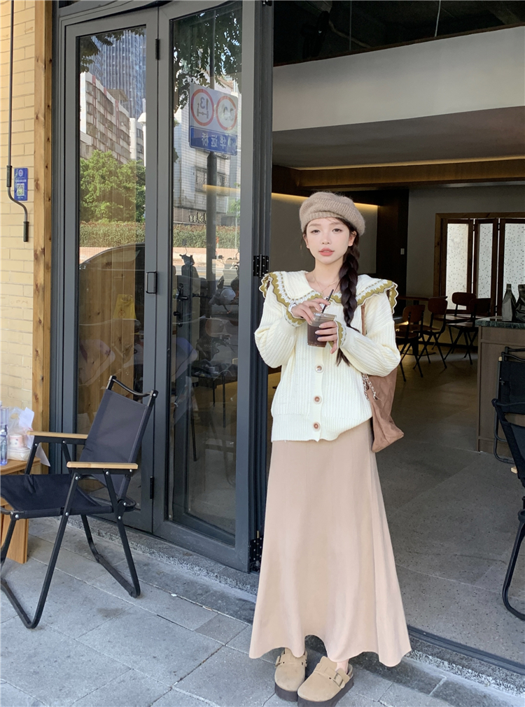 實拍~2023新款慵懶風毛衣上衣顯瘦半身裙兩件套女