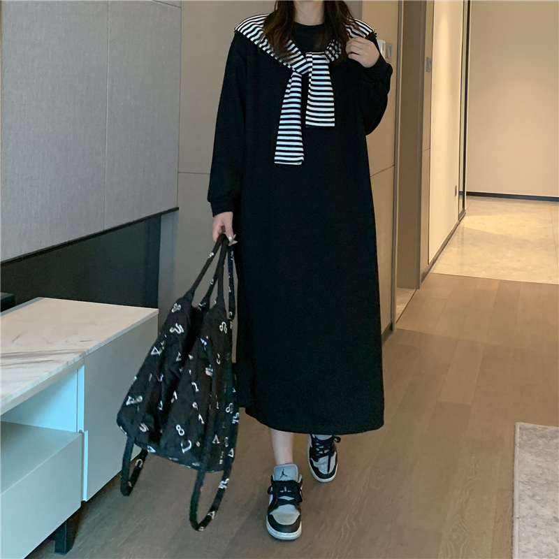 實拍 有披肩320g一體絨冬季加絨加厚長款設計感開叉連衣裙