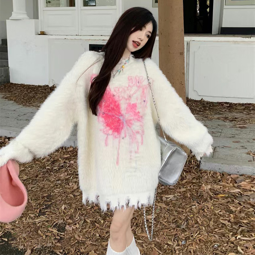 燙磚蝴蝶毛衣女秋冬馬海毛oversize慵懶風軟糯百搭顯瘦針織衫上衣