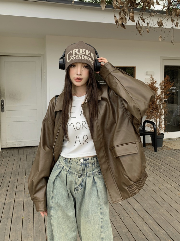 Original Camera Leather Coat Xiaoxiangfeng Leather Coat Short Jacket 2023 Women's New Autumn American Style