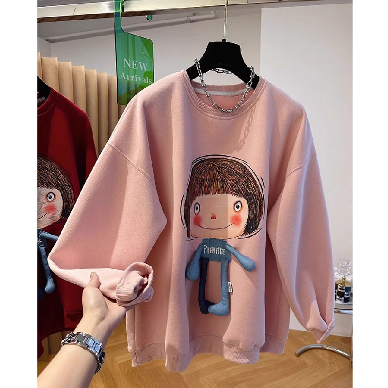 原版做工設計感小眾寬鬆立體卡通粉色衛衣女春秋圓領套頭上衣潮
