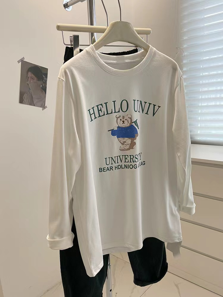 Silk cotton double-sided velvet Korean cartoon letter printed long-sleeved T-shirt for women layered with inner layering shirt