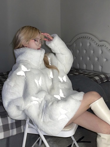 Winter reflective butterfly rich daughter high-end lamb fluffy plush fur coat for women small thickened