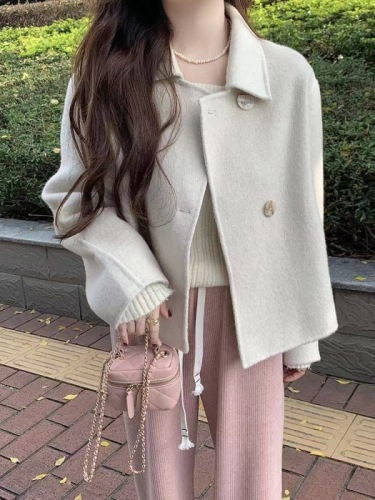 Internet celebrity  new apricot woolen coat Korean style loose casual small woolen coat for women