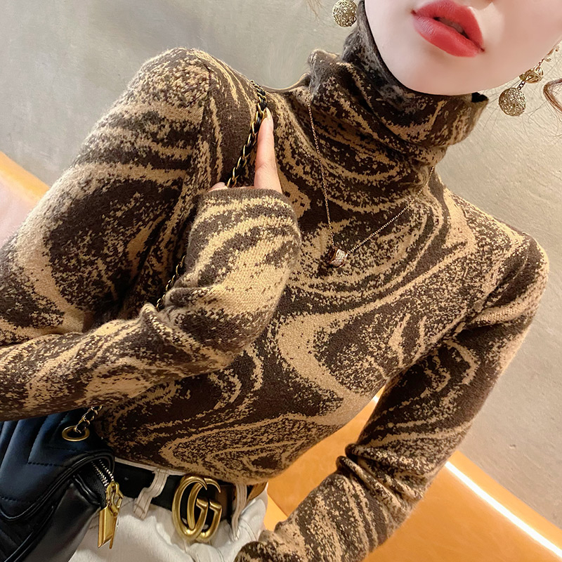 高領毛衣女打底針織衫時尚洋氣撞色百搭新款秋冬修身女士內搭上衣